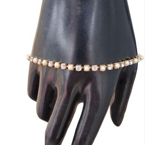 Vintage AVON Faux Pearl & Rhinestone Tennis Bracelet Gold Tone